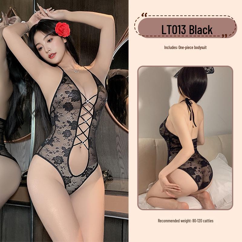 Nine Miles Clear River Lace Halter Bodysuit: Sexy, Sheer, Tempting Women's Lingerie