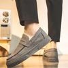 Thick Sole Soft Suede Male Casual Shoe Round Toe Men's Leather Shoes Moccasin Loafers Platform Height Increasing Slip-on Retro