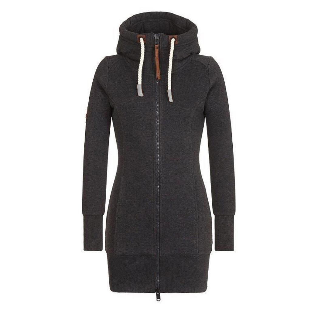 Sudaderas con Cremallera para Mujer de Color Sólido Ajustadas Streetwear Sudadera con Cordón Exterior Otoño Invierno Caliente Cortavientos Sudaderas Largas