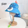 Breathable Mesh Sun Hat Kids Cap with Built-in Solar Fan, Wide Brim Protection Cooling Baby Hiking Hat, Fabric Summer Cartoon Pattern, Shawl