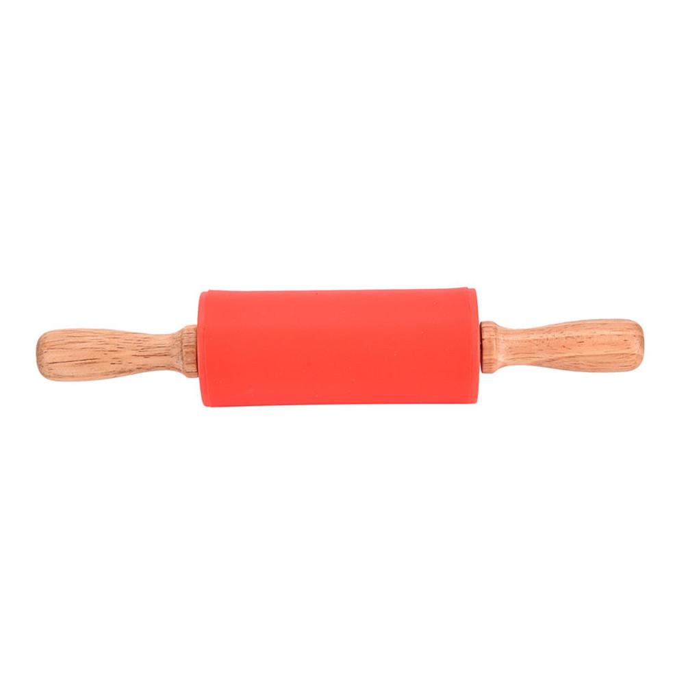 Wooden Handle Silicone Rollers Rolling Pin Kid Kitchen Cooking Baking Tool 