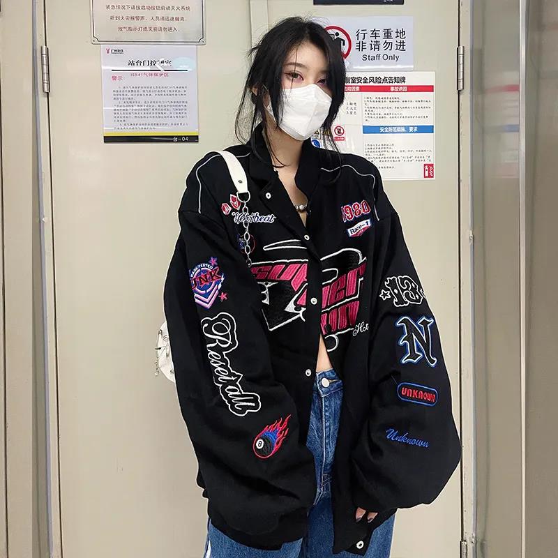 Amerikanischer Rennanzug, verdickter Baseball-Anzug, Damen-Retro-Spicy-Girls-Explosive-Street-Print-Jacke, Motorradjacke