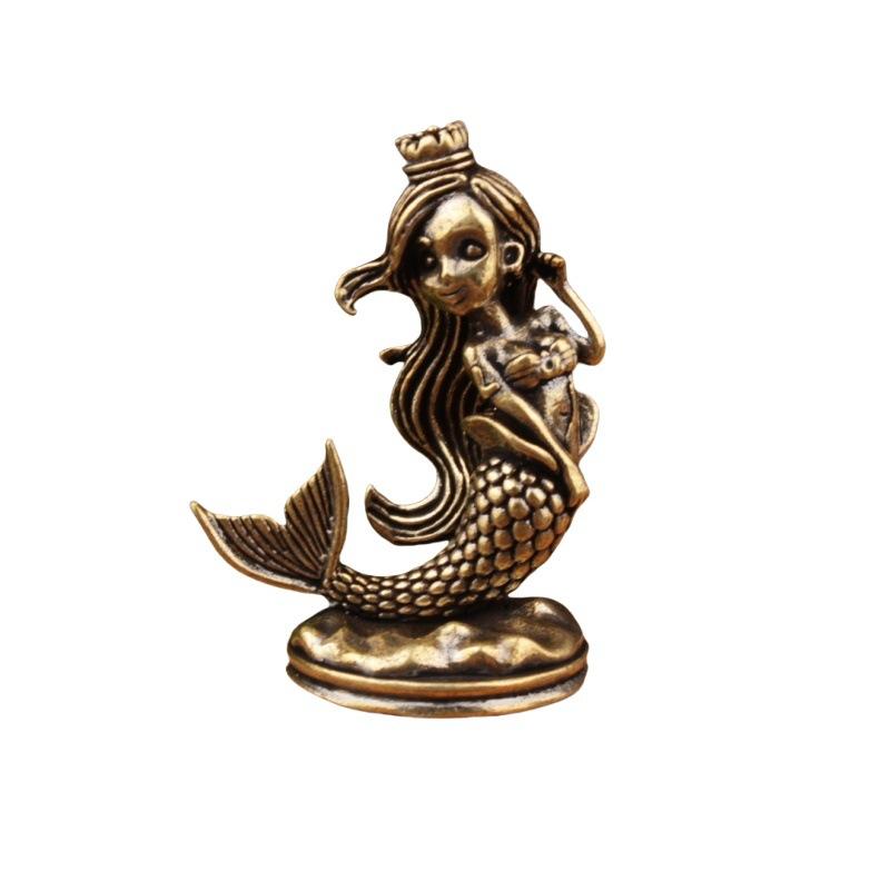 Brass Mermaid Princess Figure Home Decor Ornament, Ocean Life Ornament, Creative Design Home Decoration