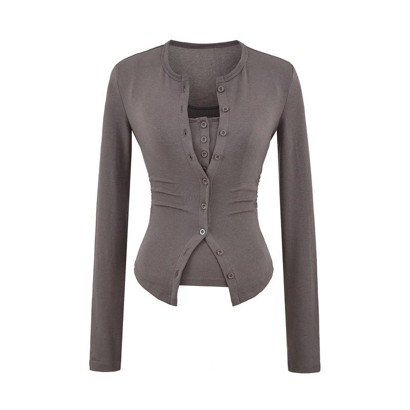Women's Slim-Fit Korean Style Waist-Cinching Cardigan and T-Shirt Set