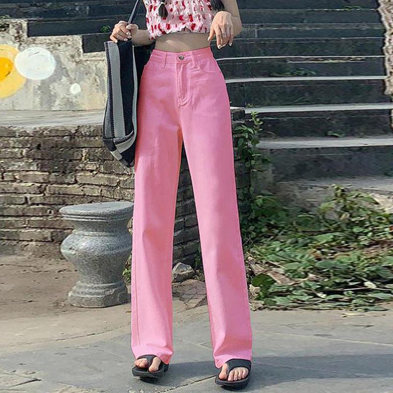 In-stock Women's Mid-Rise Pink Straight-Leg Jeans