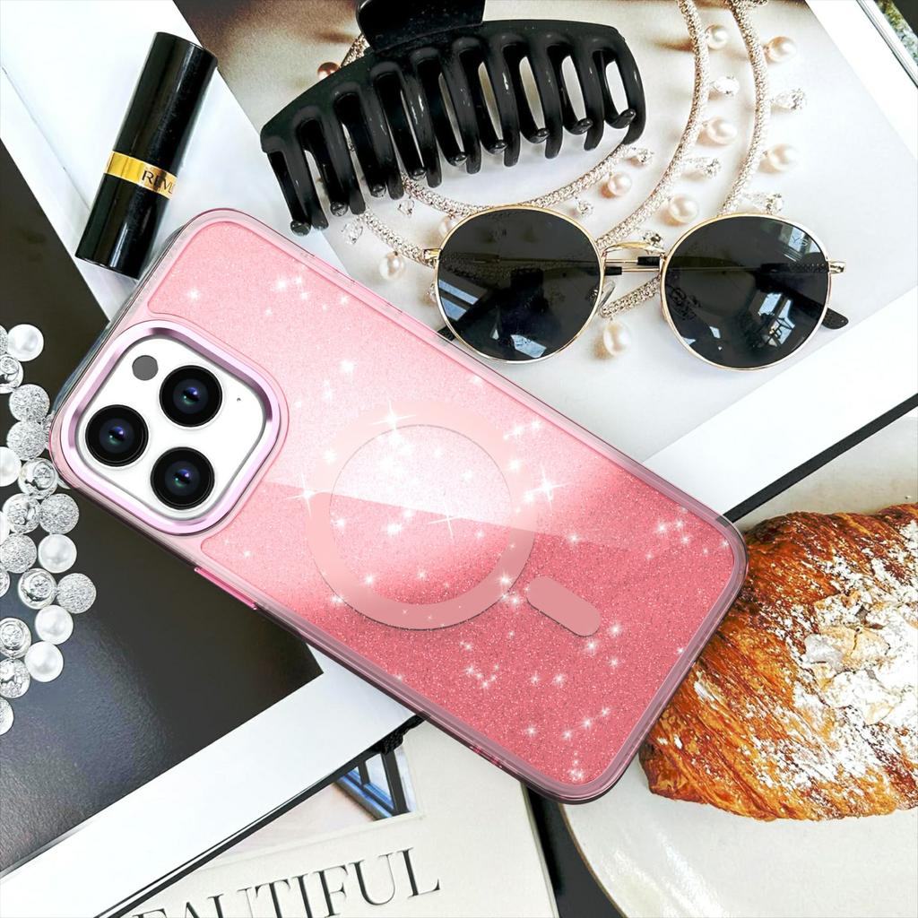 For iPhone 16 Pro Magnetic Case Glitter Design TPU+PC Phone Cover