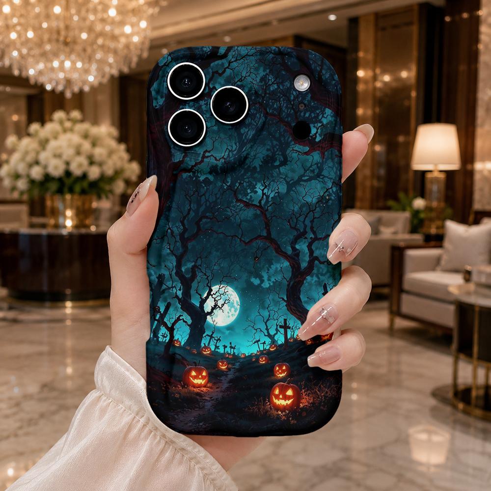 Wavy Edge Phone Case For iPhone 16 15 14 Pro Max 13 12 Mini 11 XR XS SE Halloween Moon Dead Tree Pumpkin Cover
