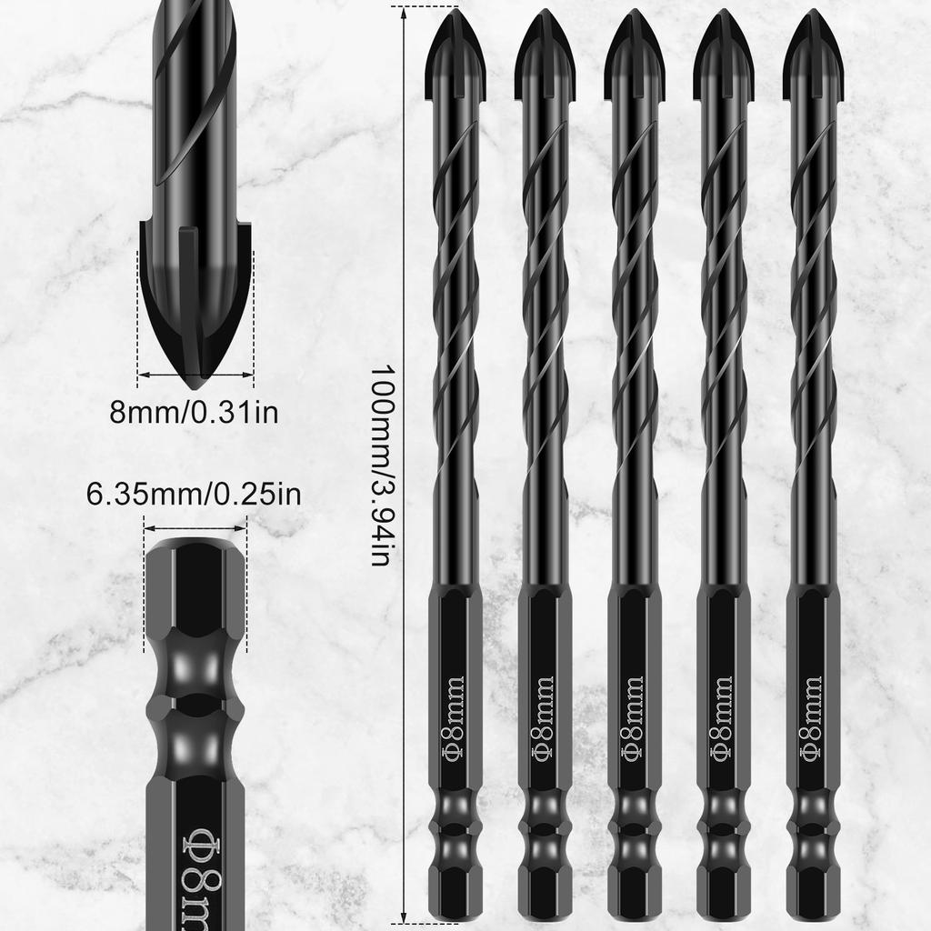 5/6/8mm Cross Hex Drill Bit Cross Hexagon Concrete Drill Bit Set for Concrete Porcelain Tile Glass Metal Wood Hole Saw Triangle