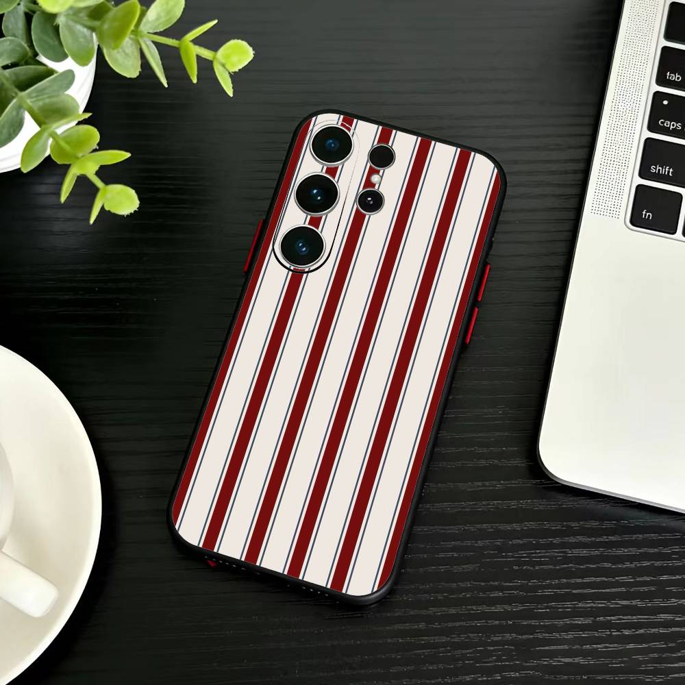 Burgundy White Stripe  Phone Case For Samsung S26,S25,S24,S23,S22,S30,S21,Ultra,Plus,FE 5G Black Soft Cover