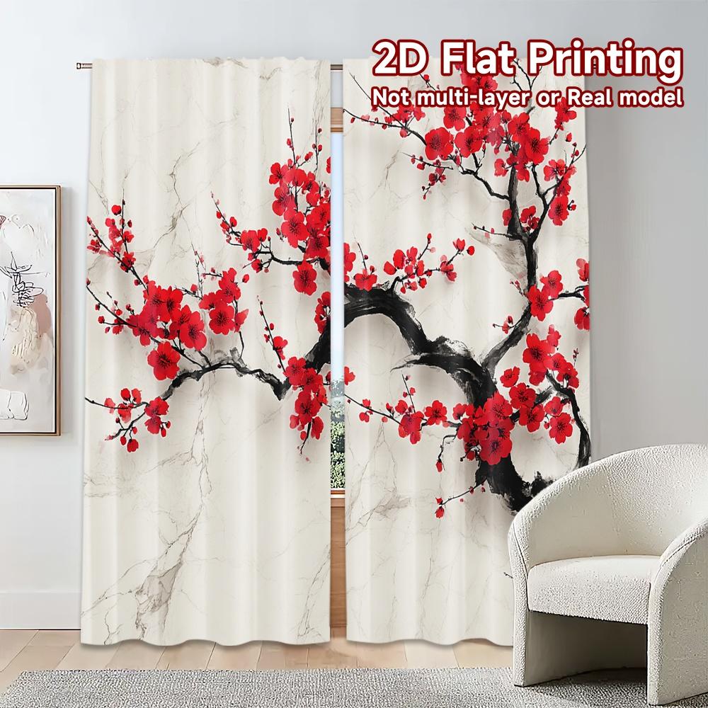 Flat Printing Jit Curtains Without Rod Cherry Blossom Drapes Chic Polyester Decorations Curtain Set Of 2 Made Washable