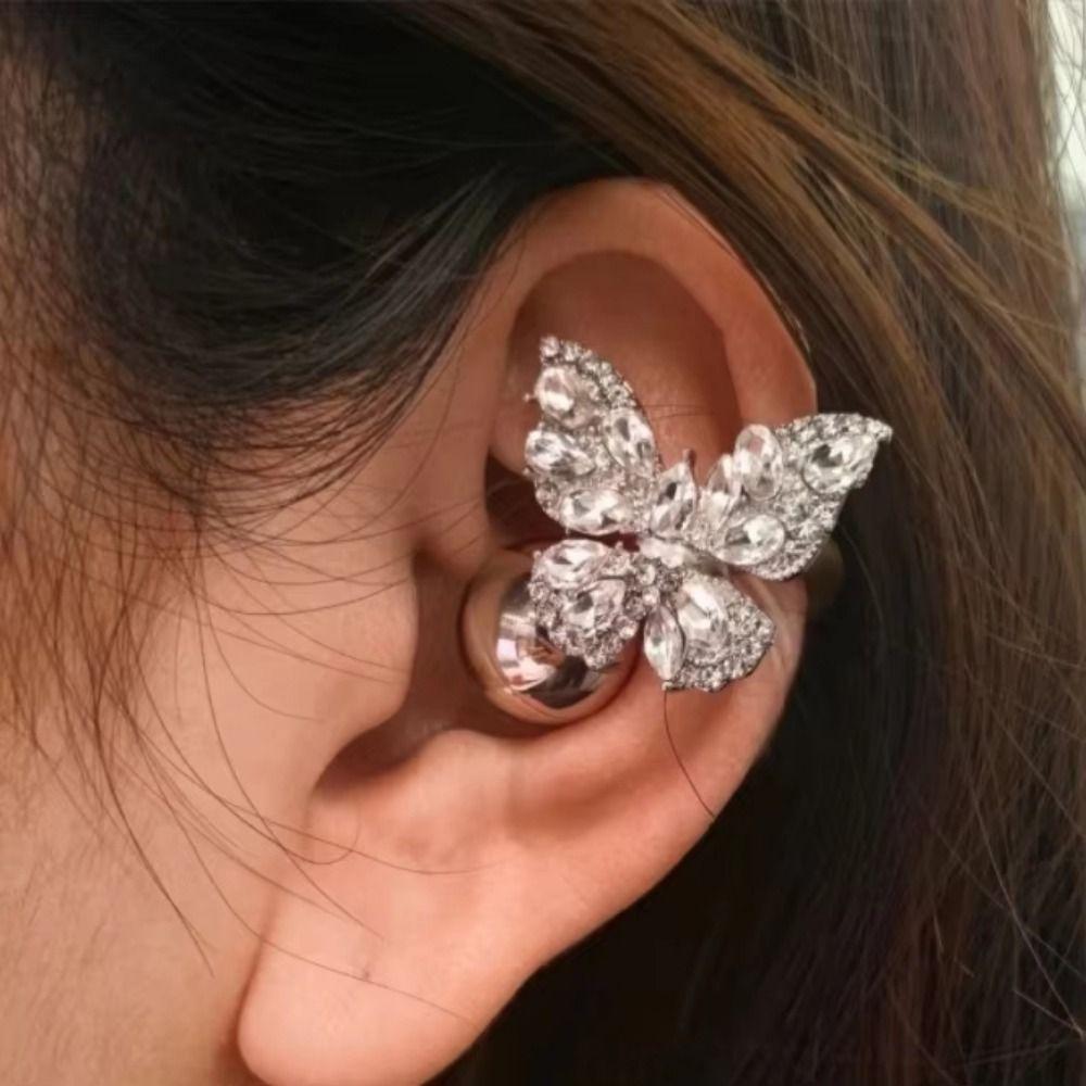 Exquisite Flash Rhinestone Ear-Clip Transparent Wings Ear Clip Fashion Butterfly Earrings  Women
