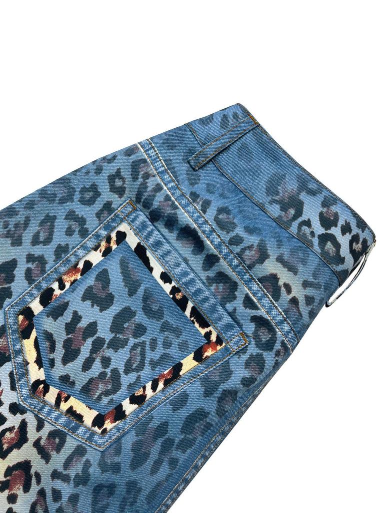 Unisex Retro Gradient Leopard Print Wide-Leg Jeans - Casual Straight Fit