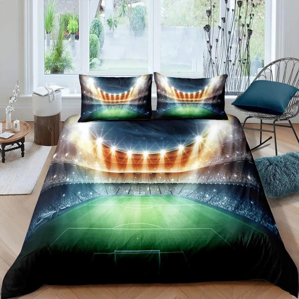 American Football Duvet Cover Set Full Size Sports Games Bedding Set Soccer Rugby Field Comforter Cover for Boys Quilt Cover Set