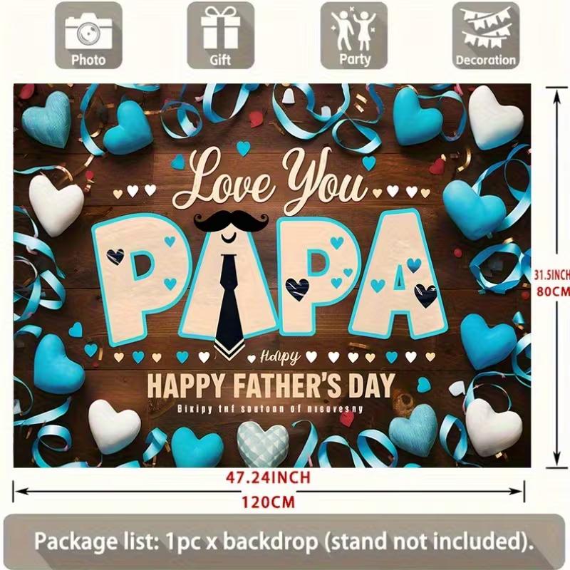 2D Blue & Wood Father's Day Backdrop "Happy Father's Day" Party Decor