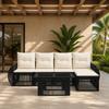 Garden Sofa Set 6 Pieces Black and Cream White Poly Rattan