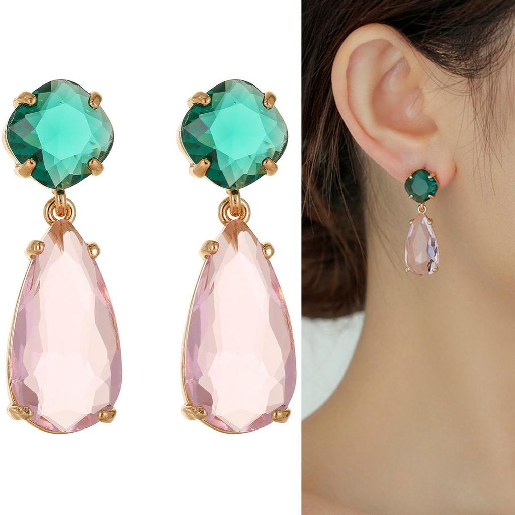 High-Transparency Gemstone Earrings: Pink & Green Crystal Luxury Women's Long Fashion Jewelry