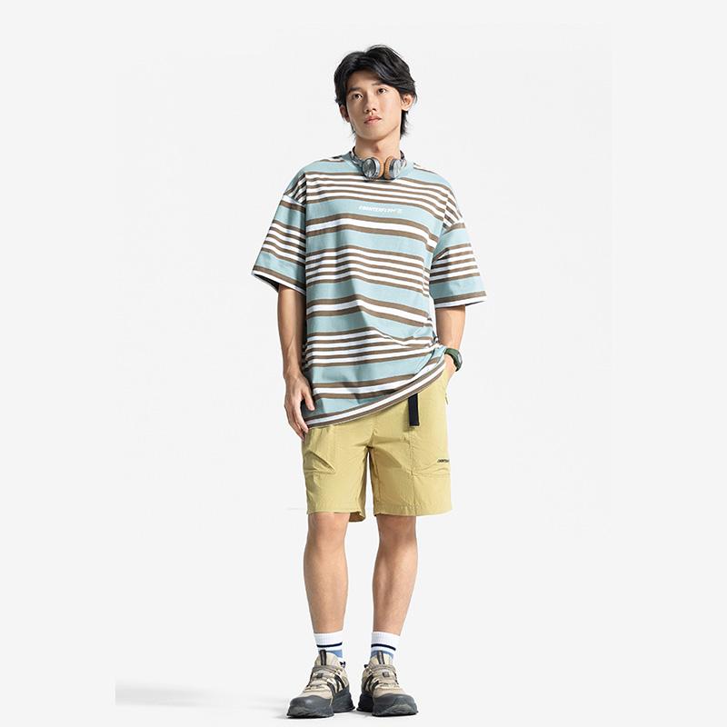 Li Ning CF Striped Comfortable Temperature Control Antibacterial Short Sleeve T-Shirt Men Tops Fish-Eye-Green ATSV181-3