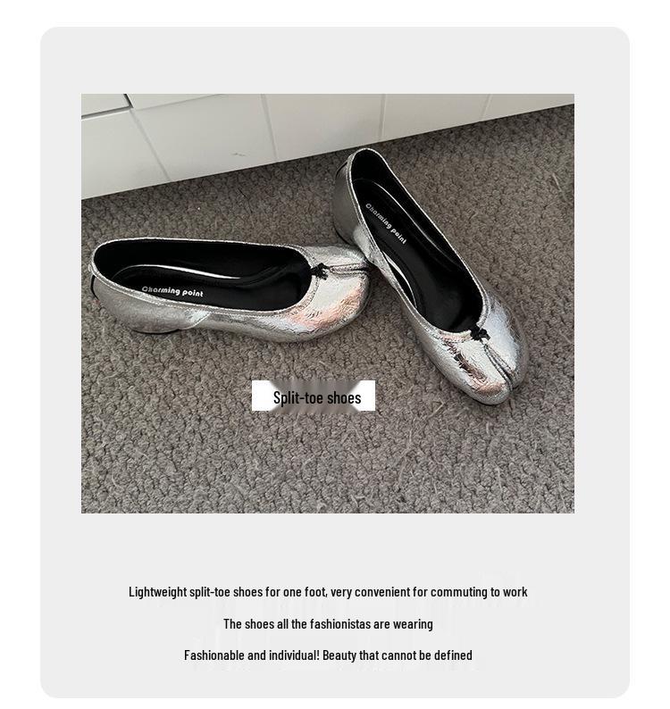 Women's Sheepskin Leather Split-Toe Slip-On Chunky Heel Ballet Flats