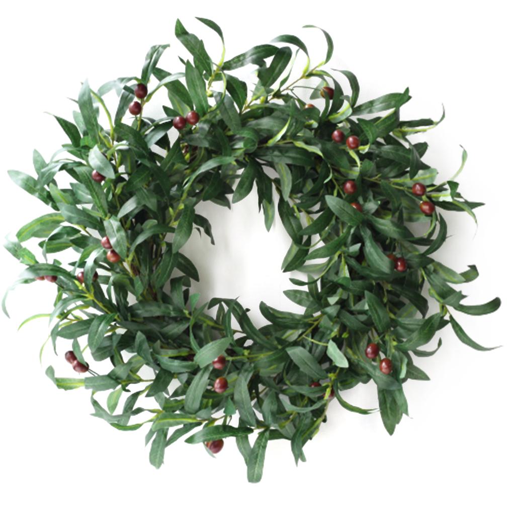 Artificial Wreath Olive Branch Leaf Holiday Garland for Door Wall Tree Decoration 55CM Outer Diameter