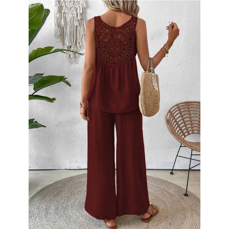 Elegant Vacation Solid Color Three-Quarter Sleeve Top and Wide-Leg Pants Set