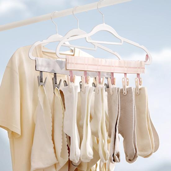 Travel Hanger with 6 Clips Strong Load-bearing Fastener Tape Design Portable Folding Clothes Hanger Clips Towel Drying Rack