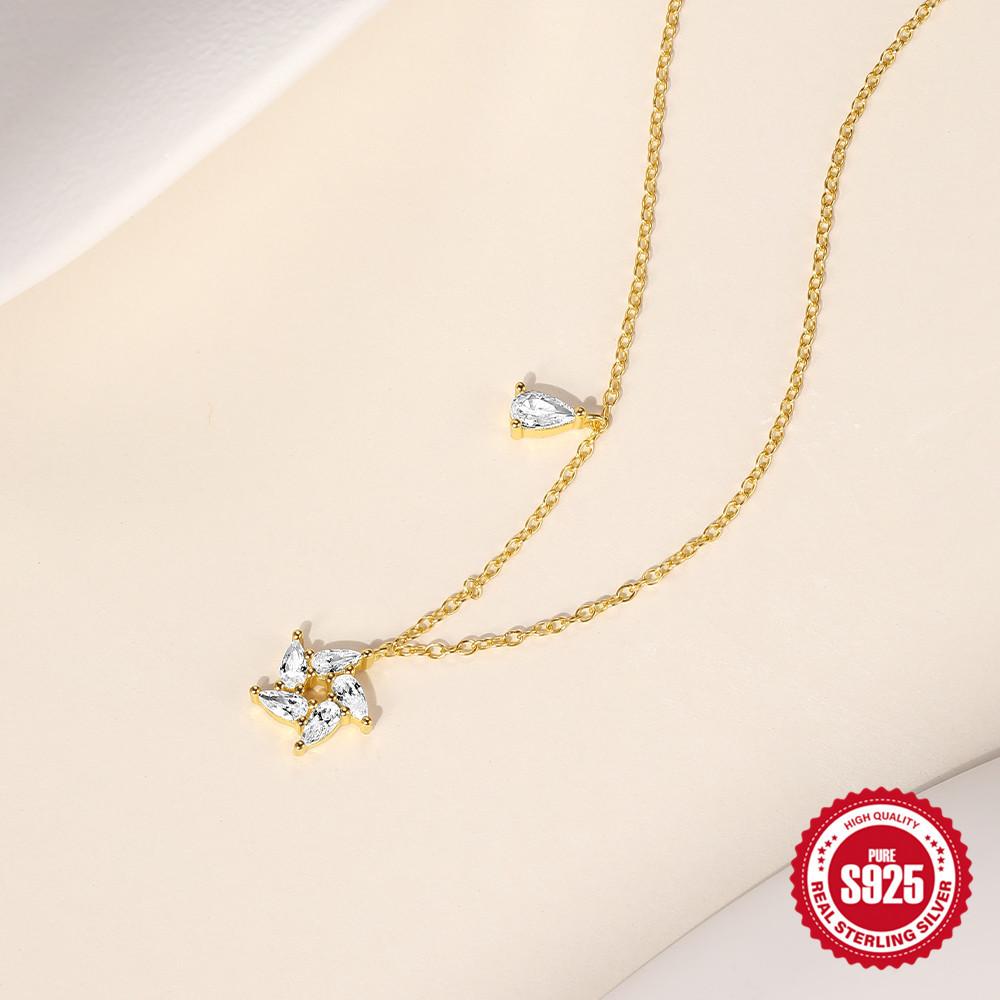 Fashion Trend Sterling Silver Wind S925 Sterling Silver Water Drop Zircon Combination Forms A Whirlpool Wave Shape Necklace