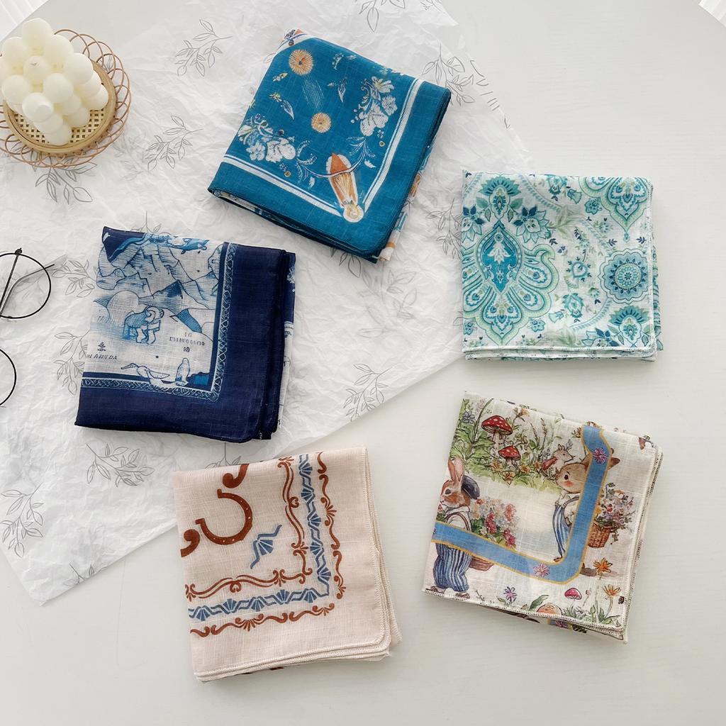 Foreign Style Versatile 58 Cotton And Linen Small Square Scarf Silk Scarf Women'S Spring And Summer Headband Scarf Decoration