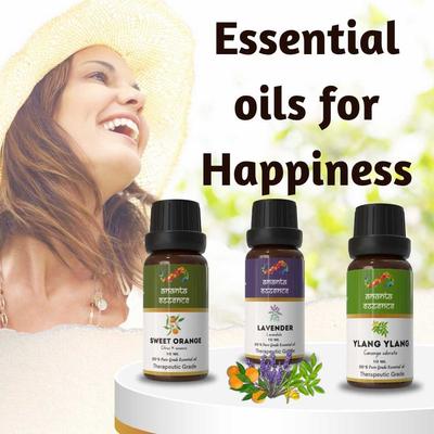 Combo d'huiles essentielles Ananta Happiness – Huiles aromatiques Orange Douce, Lavande & Ylang-Ylang (10 ml × 3)