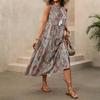 Summer New Style Retro Beachwear Maxi Dress with Fringes and Sleeveless Printed Dress