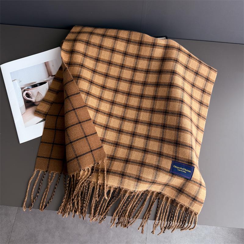 Autumn And Winter Atmosphere Plaid Warm Scarf Women'S Shawl Versatile Commuting Fringed Fine Sand Imitation Cashmere Scarf