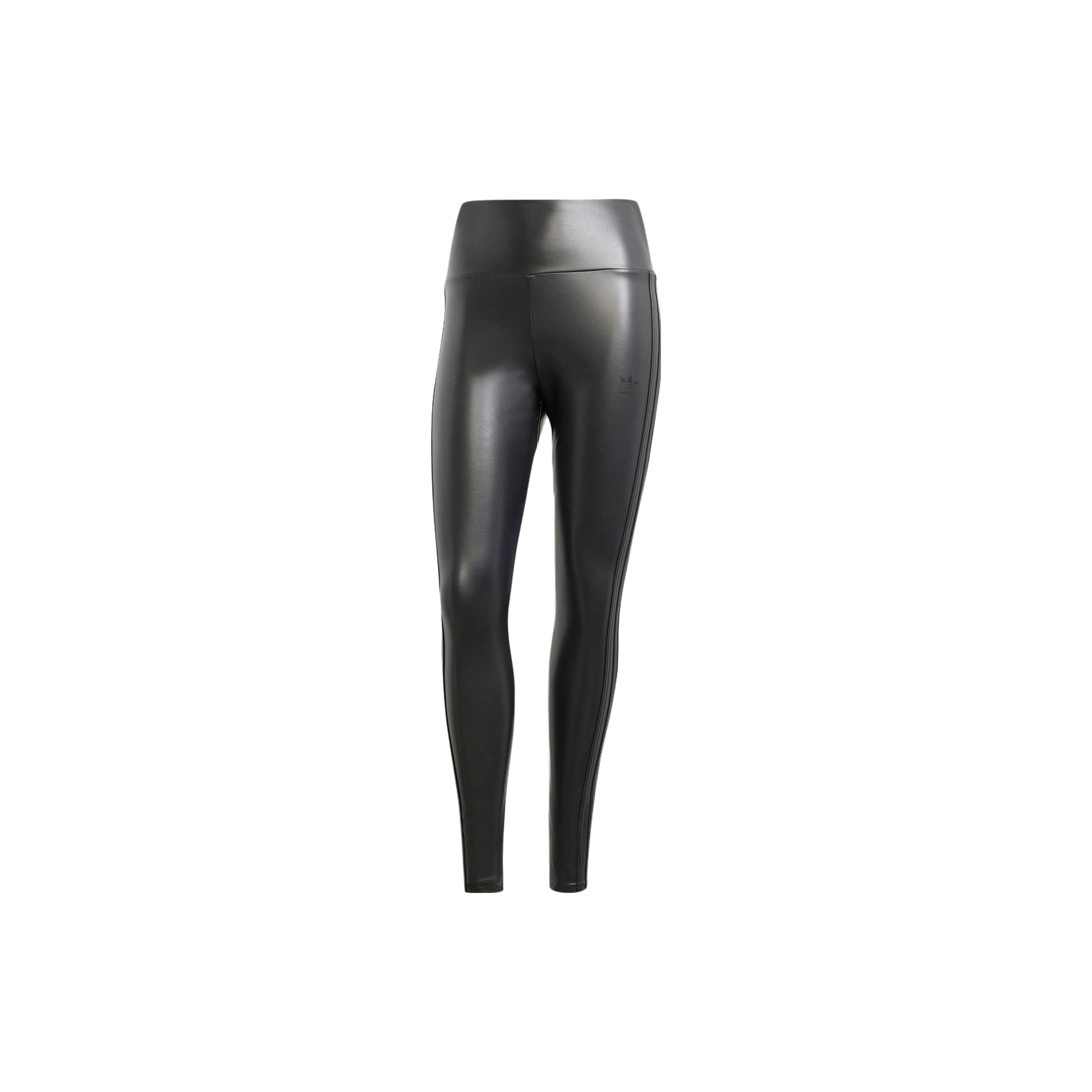 adidas Originals Women s Black Faux Leather High-Waisted Leggings IY9022 XL