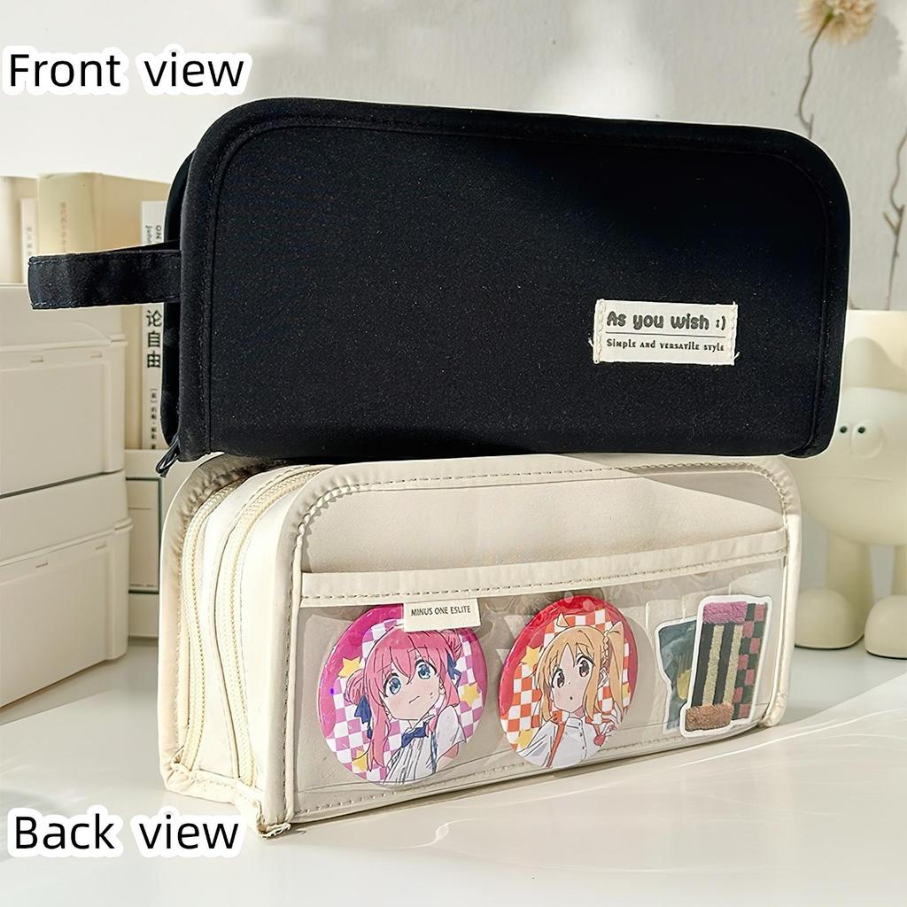 Double-sided Pencil Bag Pen Case 5 Compartments Multi Pocket Handbag Storage Pouch for Stationery School