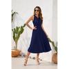 Womens Sleeveless High-Waist Pleated A-Line Maxi Dress With Pompom Detail Casual Vacation