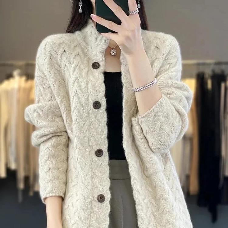 Korean Style Autumn Winter Women Loose Cardigan Long Sleeve Thick Knitted Sweater Coat Casual Tops Jacket