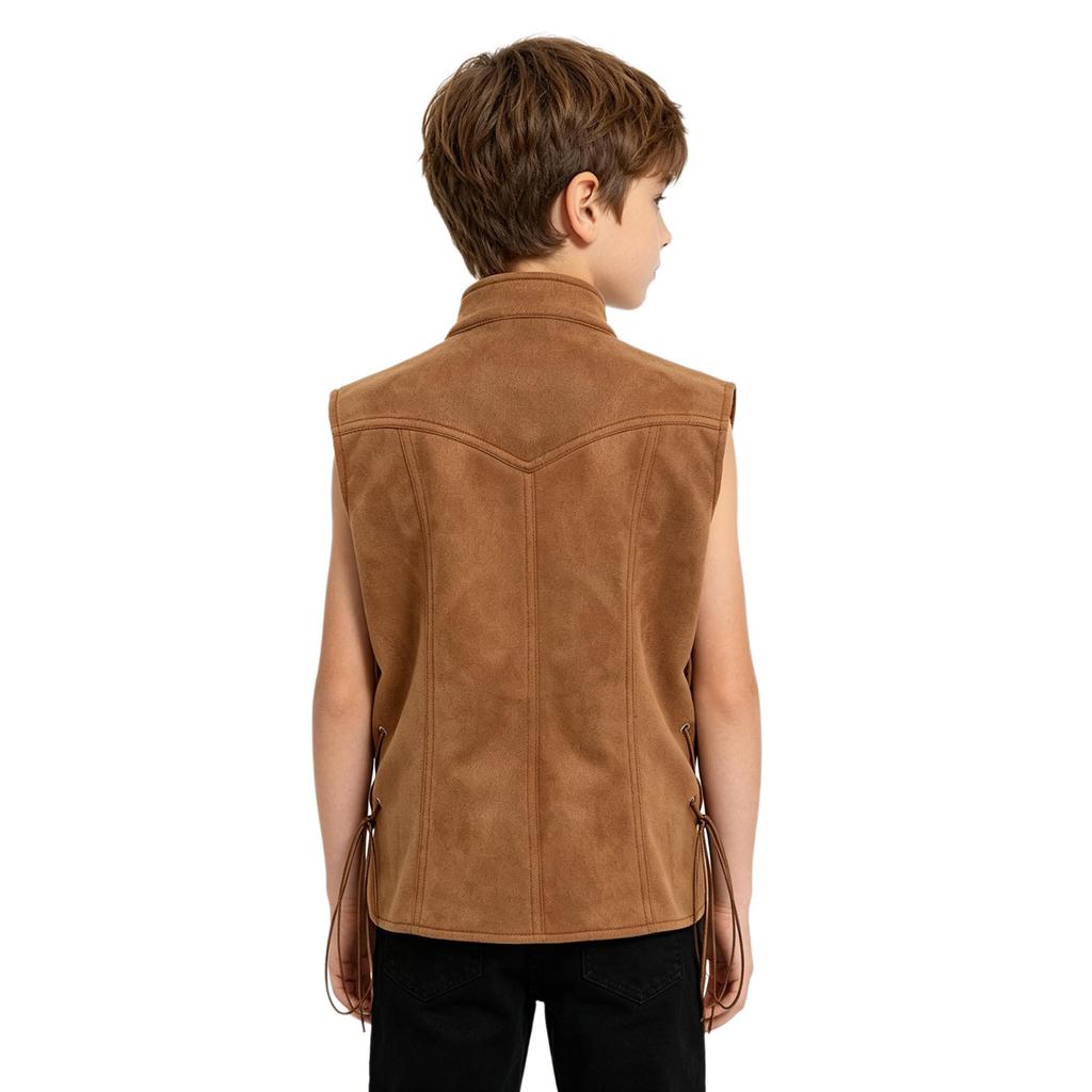 Jungen Piratenweste Stehkragen Knopfverschluss Seitliche Bindung Renaissance-Weste Cosplay Halloween Kostüm