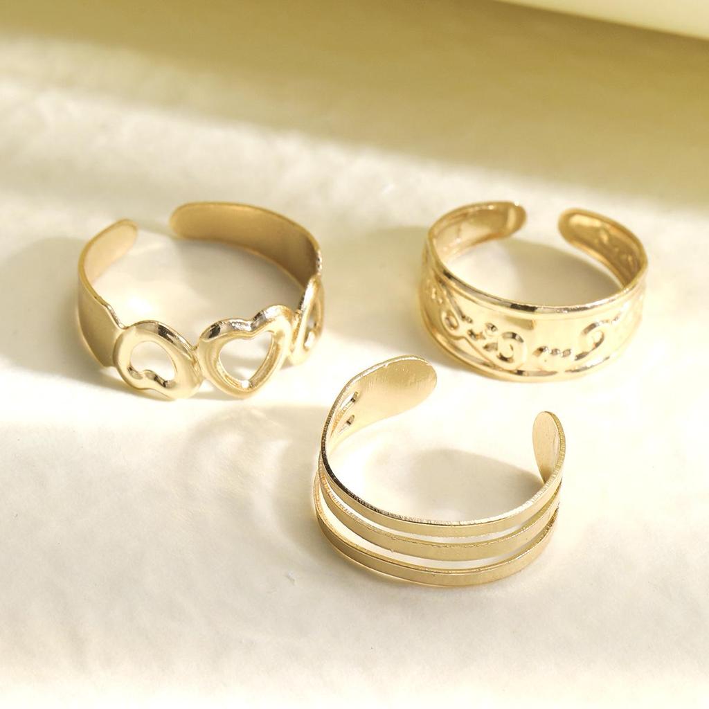 3-Piece Heart Design Triple-Layer Toe and Knuckle Ring Set