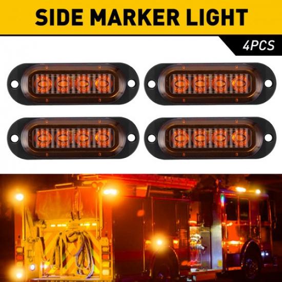 4PCs Side 4-LED Amber Marker Lights Lamp Clearance Fit RV Truck Trailer Boat Van