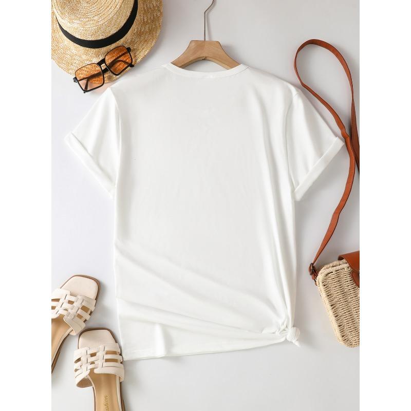 European Size Single-Piece Women'S Short Sleeve T-Shirt | Trendy Art Cat and Dog Print, Breathable High-Stretch Crew Neck