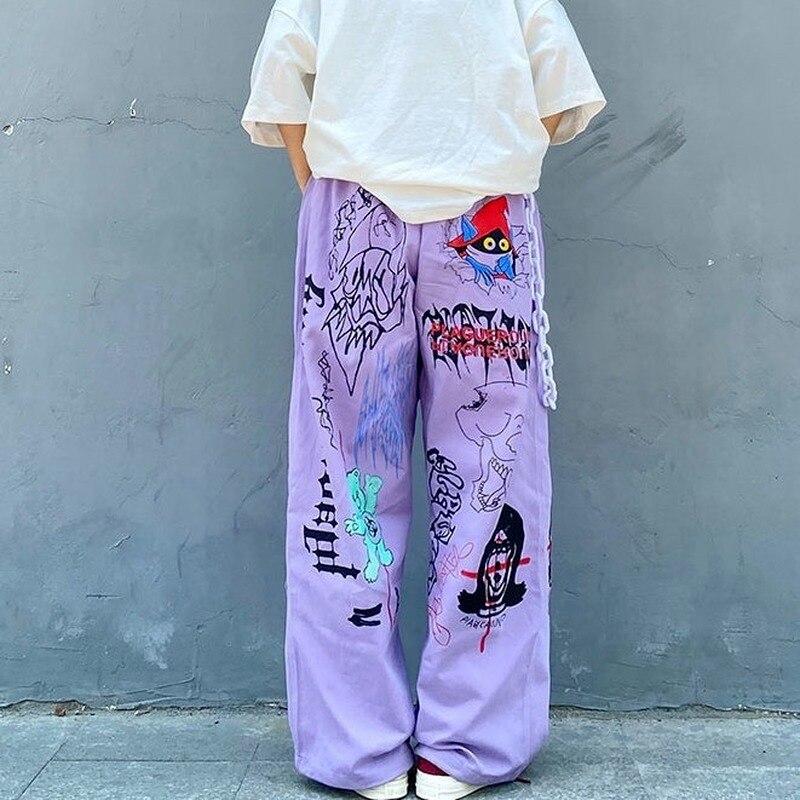 2021 Moda Cool Mujeres Pantalones de pierna ancha Dibujos animados  Estampado pantalones rectos Personalidad Graffiti Ropa de calle High Street  Mujeres Pantalones sueltos comprar a buen precio — entrega gratuita,  reseñas reales