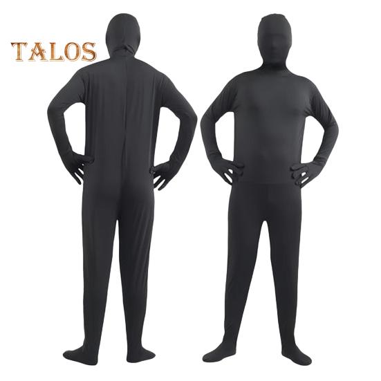Unisex Halloween Jumpsuit Tight Fit Breathable Long Sleeves Hooded Elastic Solid Color Invisible Jumpsuit Zipper Back Bodysuit Props Party Costume