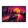 Shoreline Drifter Car Driving Towards Synthwave Sun Through s Miami Metal Plaque Printing Customize Tin Sign Poster