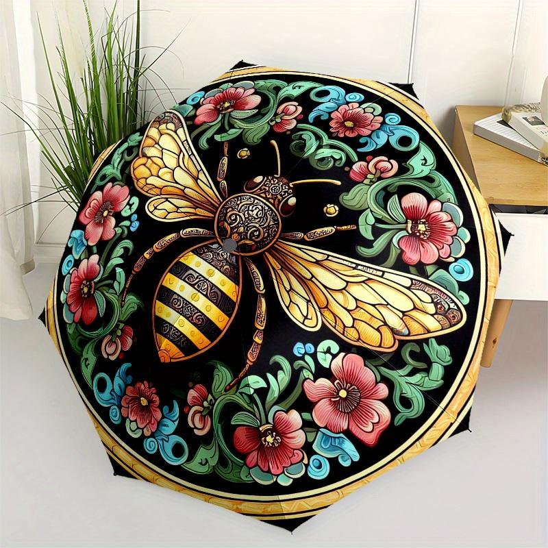 

1pc Golden Bee with Floral Ornamentation Umbrella with Plastic Handle,Suitable for All Seasons Home Travel Outdoor UmbrellaM1239