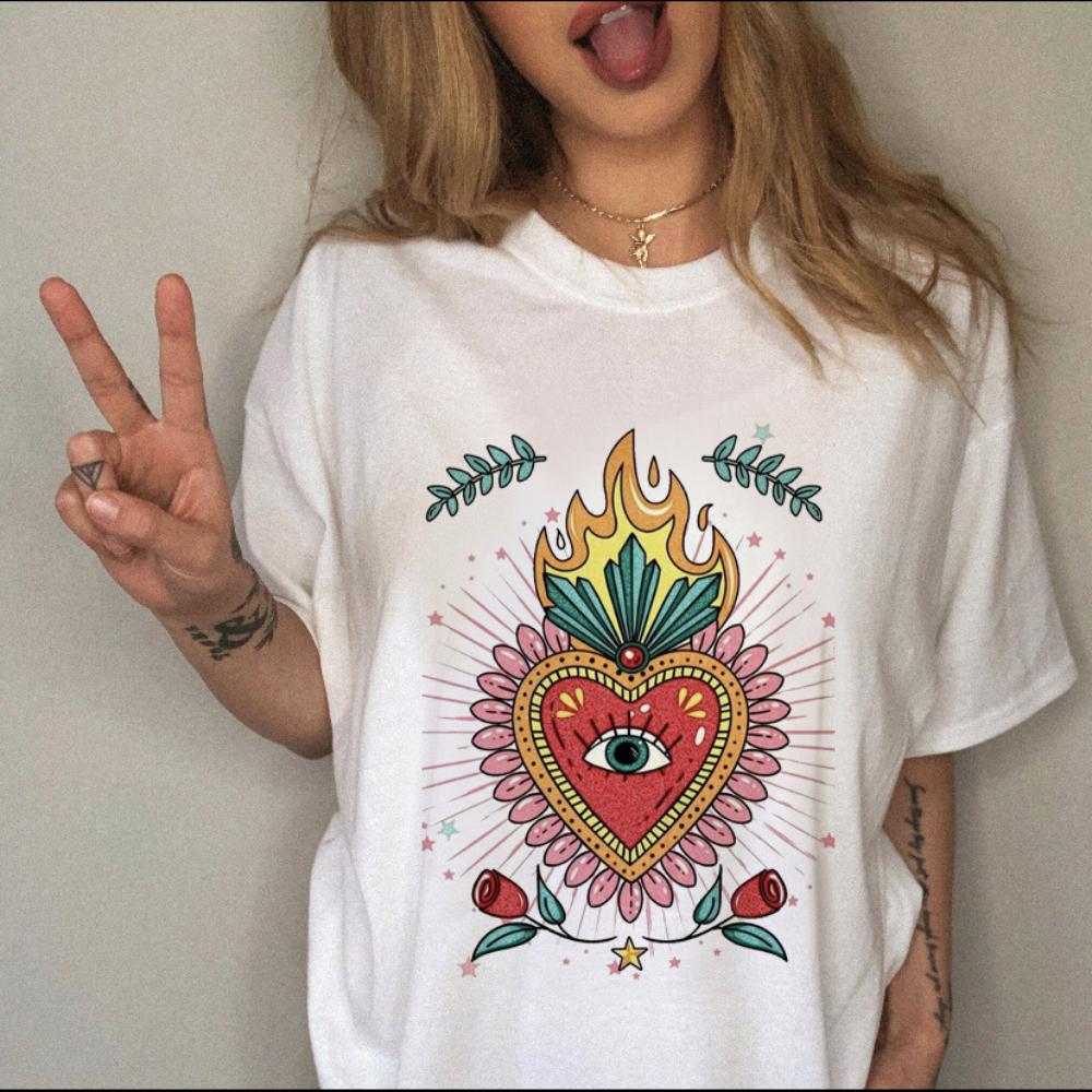 Women TShirt Retro Witch Style TShirt Y2K Aesthetic Casual Loose Fit Top Sun Moon Stars Harajuku Graphic Print Daily Streetwear