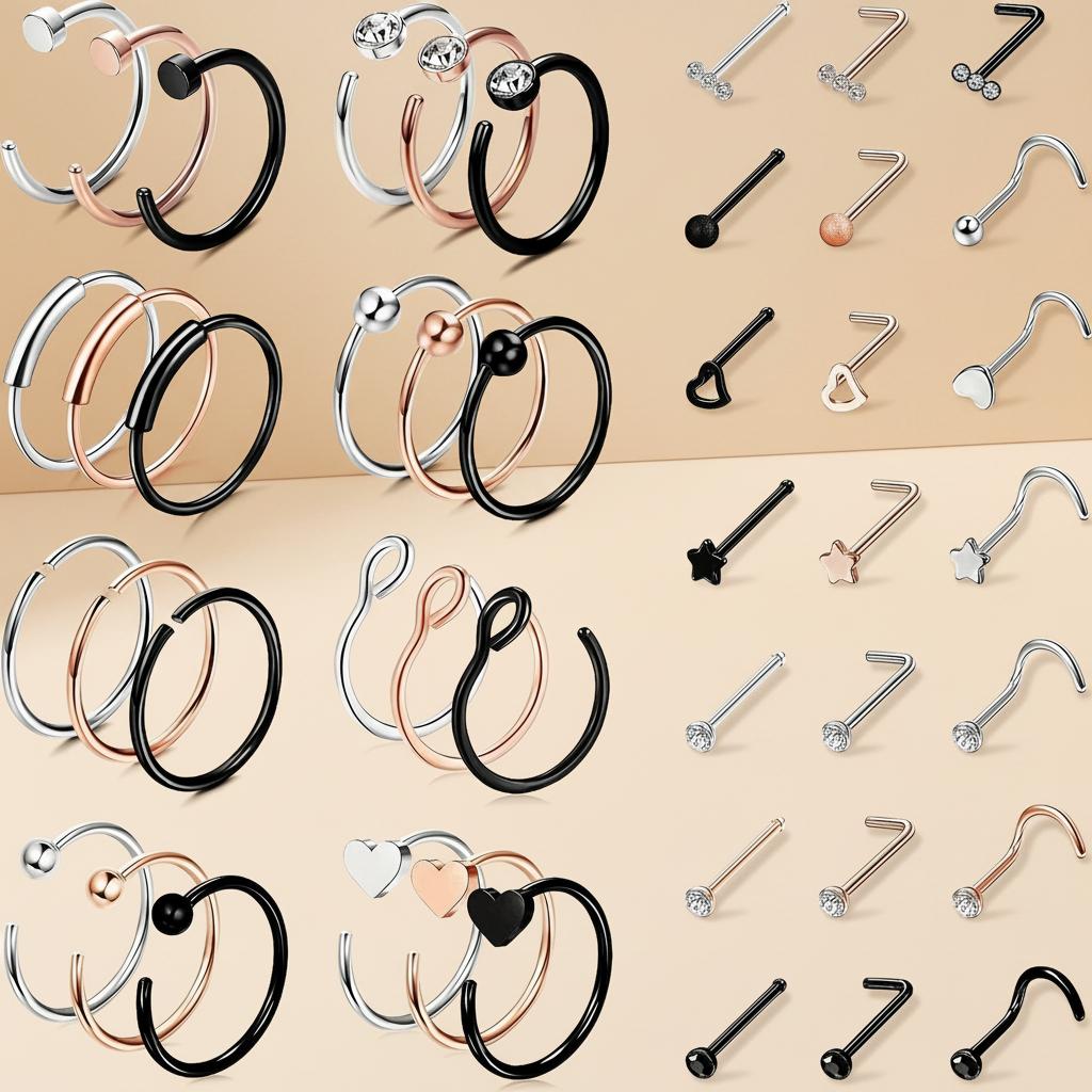 Stainless Steel Women's Stylish & Fashionable Nose Studs & Nose Rings Set, Heart-shaped Zircon Body Jewelry, Sexy Set for Dating