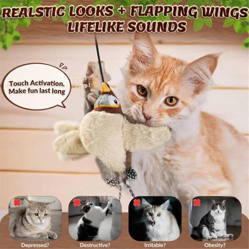 Interactive Chirping Bird Cat Toy Flapping Wings, Simulated Electric Flying Bird Cat Toy, Flappy Chase Cat Toy Bird