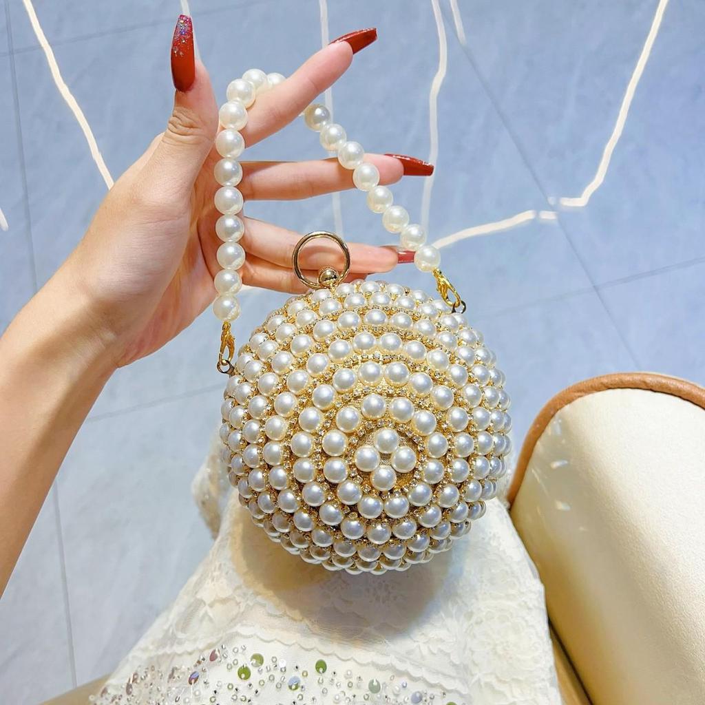 Pearl Rhinestone Spherical Evening Handbag