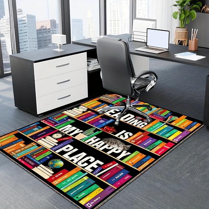 1pc Bookshelf Design Office Chair Mat,Square Polyester Fiber Mat,Non,Ideal for Home Office Decor and Gifts,Reading is My Happy Place Theme,B