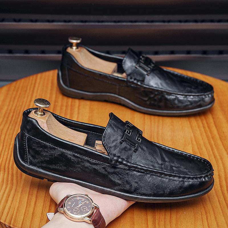 

Autumn men s Doudou shoes fashion men s casual leather shoes men s lazy shoes one-pedal foot shoes soft sole soft surface 39