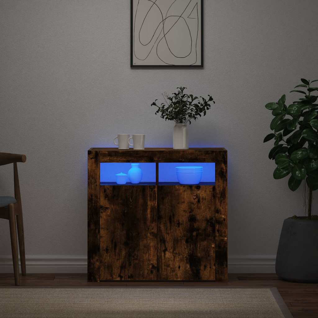 vidaXL Sideboard mit LED-Beleuchtung Räuchereiche 80x35x75 cm