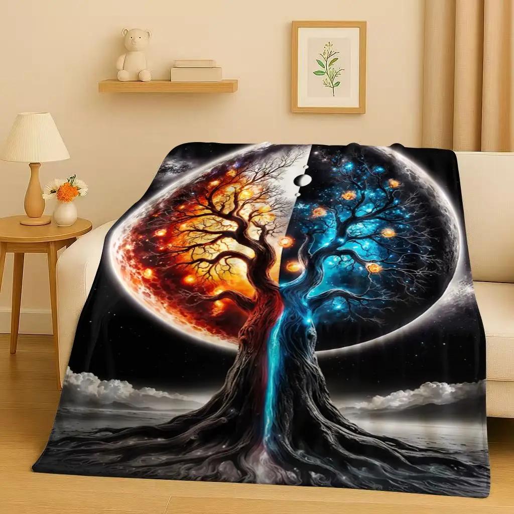 3D Retro Colorful Tree of Life Yggdrasil Celtic Rune Flannel Blanket,Ultra Soft Plush Throw for Home Bedroom Bed Sofa Cover Kids